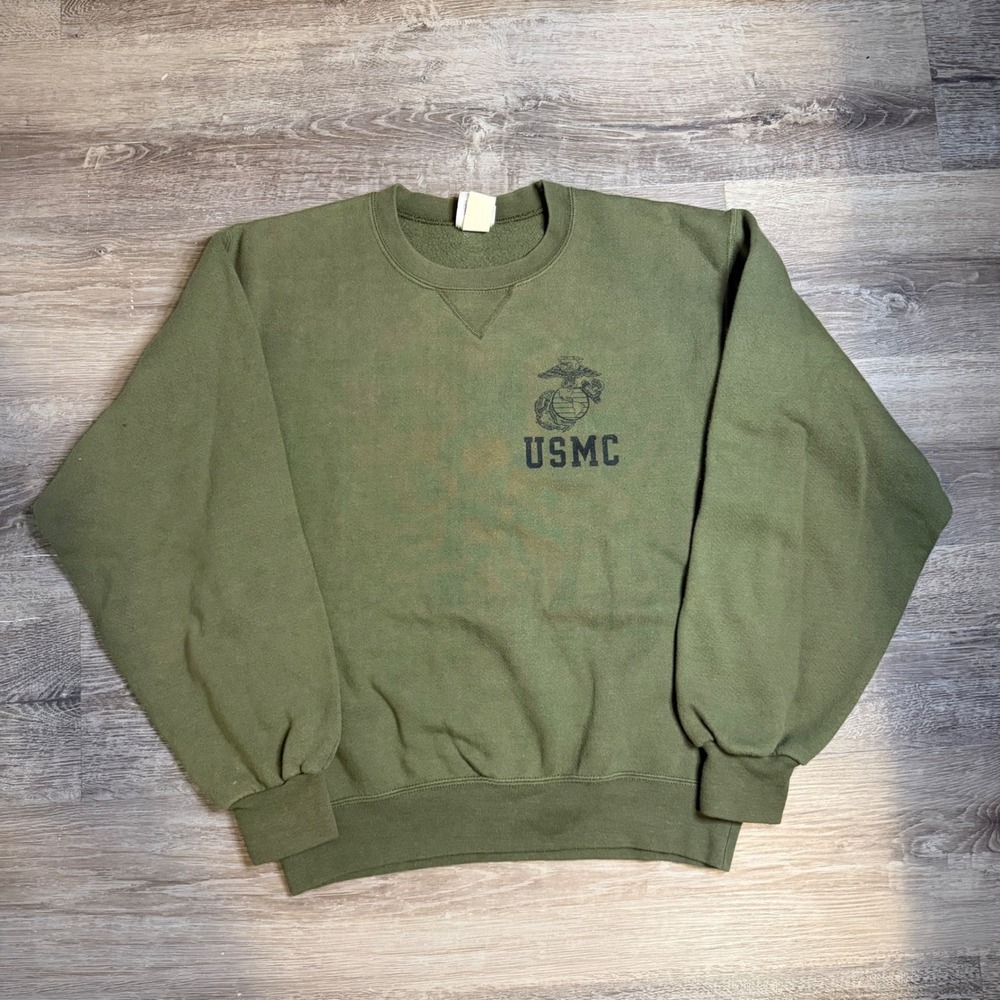 Vintage Soffe USMC Sweatshirt Mens Small Olive Green Crewneck Made in USA 90s